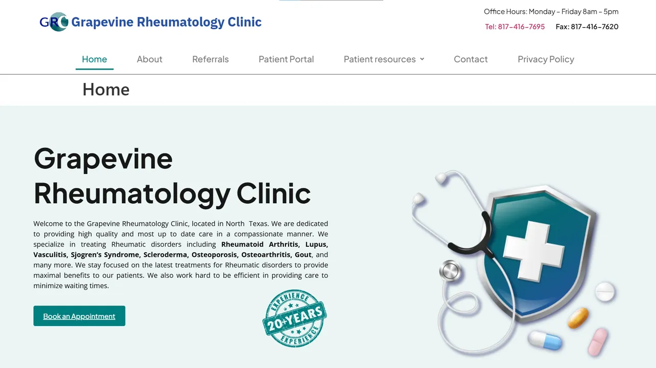 Grapevine Rheumatology Clinic Medical Website — screenshot